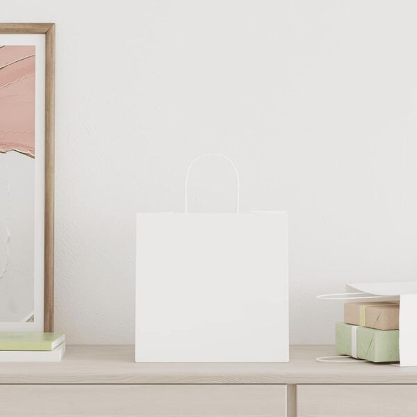 vidaXL Paper Bags 50 pcs with Handles White 26x17x25 cm