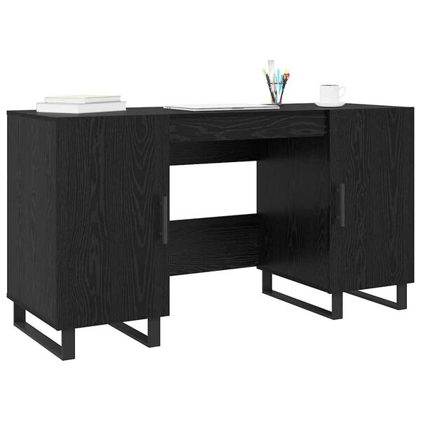 vidaXL Desk with Shelf Black oak 140 x 50 x 75 cm Engineered wood