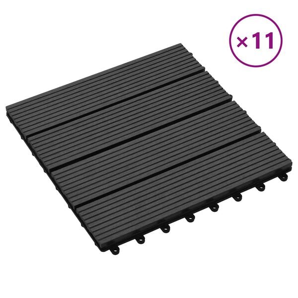 vidaXL Decking Tile 11 pcs Black 30 x 30 cm WPC