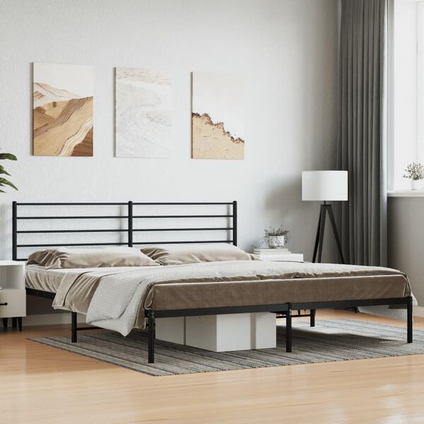 vidaXL Metal Bed Frame without Mattress with Headboard Black 180x200cm
