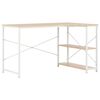 vidaXL Computer Desk | White and Oak | Engineered wood and powder-coated metal