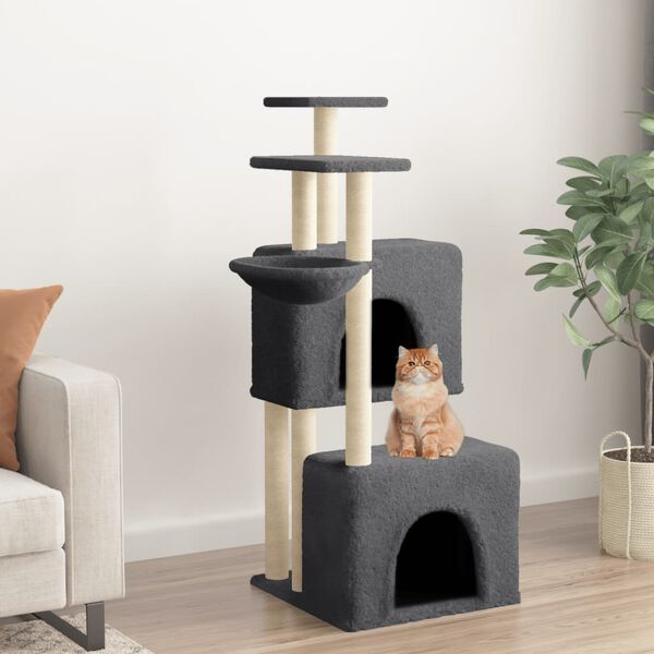 vidaXL Cat Tree with Sisal Scratching Posts Dark Grey 122 cm