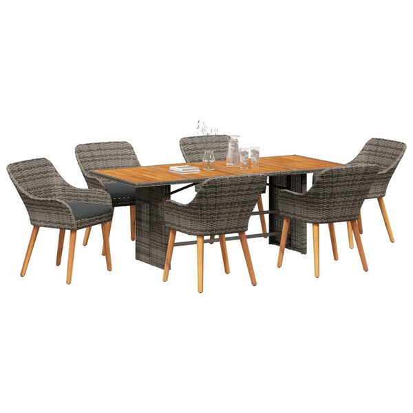 vidaXL Garden Dining Set with Cushion 7 pcs Grey and brown Poly Rattan