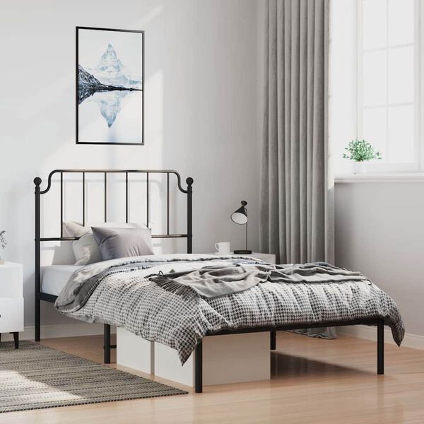 vidaXL Metal Bed Frame without Mattress with Headboard Black 100x190cm