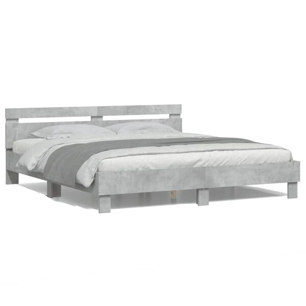 vidaXL Bed Frame with LED without Mattress Concrete Grey 180x200 cm Super King