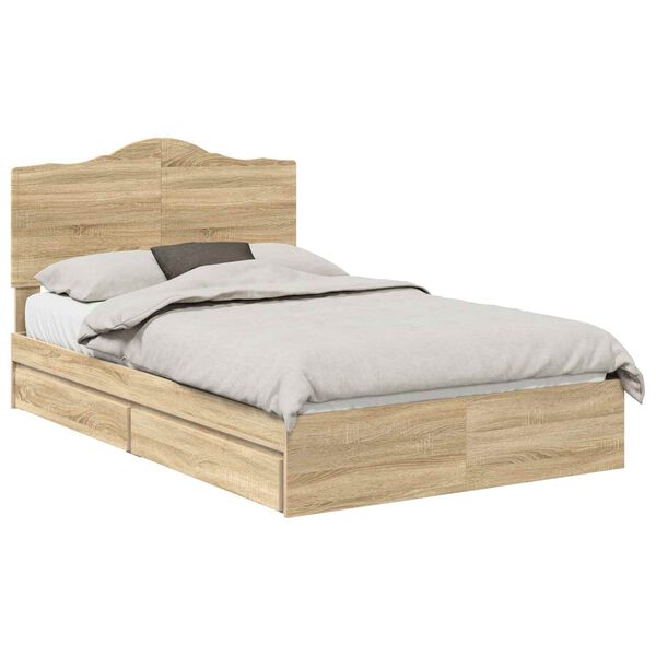 vidaXL Storage Bed with Drawer Sonoma Oak 120 x 190 cm Engineered Wood