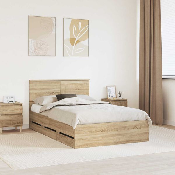 vidaXL Bed Frame with Drawer Sonoma Oak 135 x 190 cm Engineer Wood