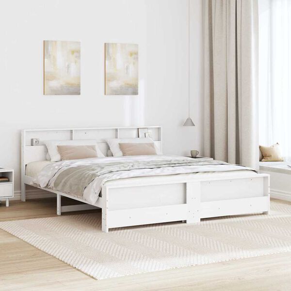 vidaXL Bed Frame with Headboard White 180 x 200 cm Engineered Wood