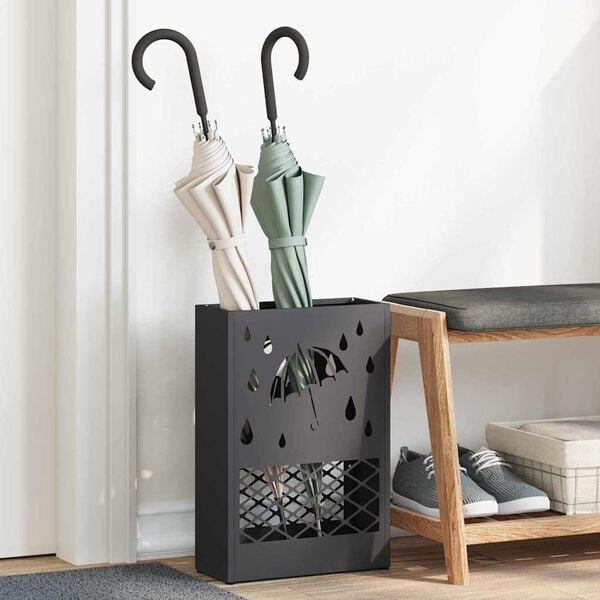 vidaXL Umbrella Stand Black 28 x 12 x 41 cm Steel