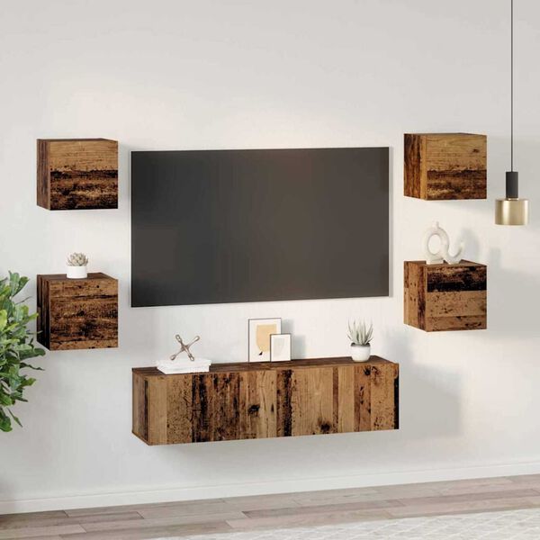 vidaXL TV Cabinet Set Wall-mounted 6 pcs Old Wood Engineered Wood