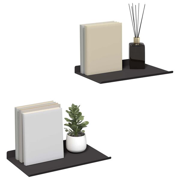 vidaXL Wall Shelf with Shelf 2 pcs Black 30 x 17.5 x 2.5 cm