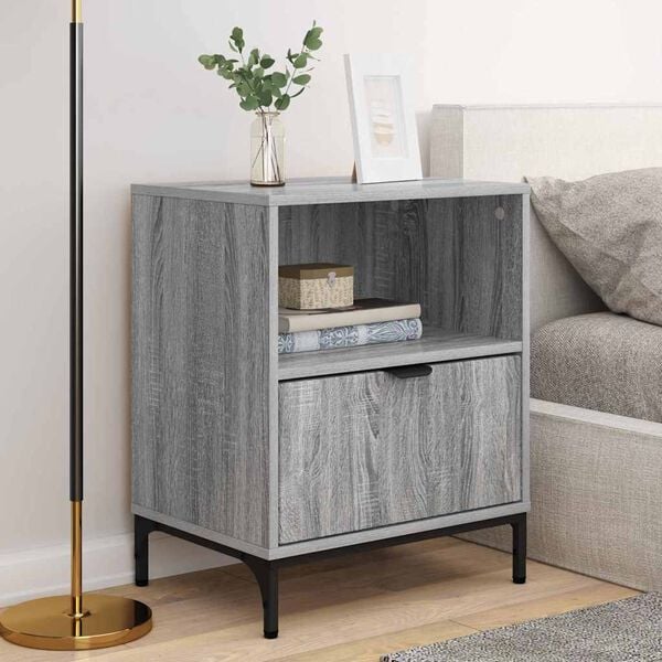vidaXL Bedside Cabinet with Drawer 2 pcs Grey sonoma 49 x 36 x 61 cm