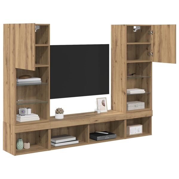 vidaXL TV Wall Units with LED 5 pcs Artisan Oak Engineered Wood