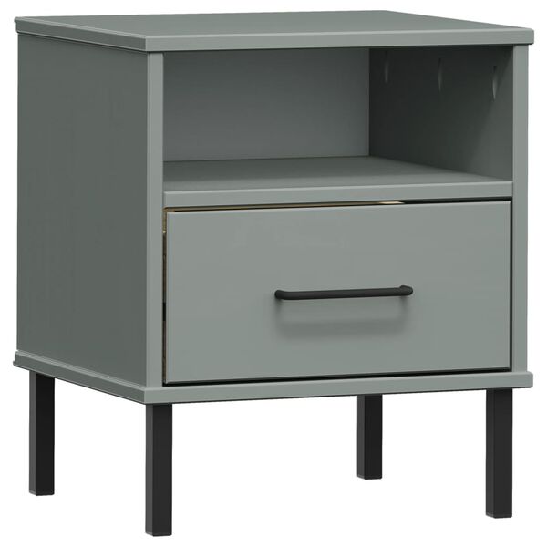 vidaXL Bedside Cabinet with Metal Legs Grey Solid Wood Pine OSLO