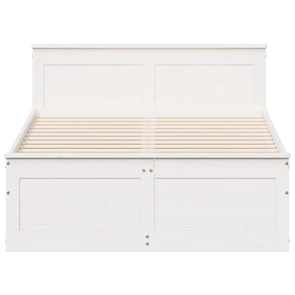 vidaXL Bed Frame without Mattress with Headboard White 135x190 cm Double Solid Wood Pine