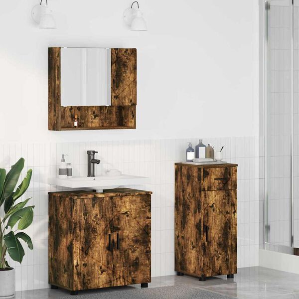vidaXL Bathroom Furniture Set 3 pcs Smoked Oak Engineered wood & Metal