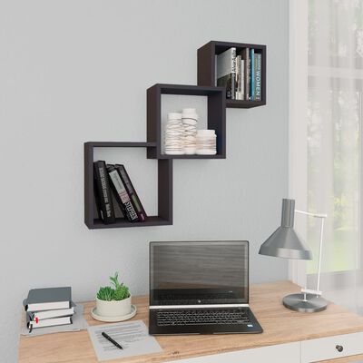 vidaXL Cube Wall Shelf High Gloss Grey 68x15x68 cm Engineered Wood