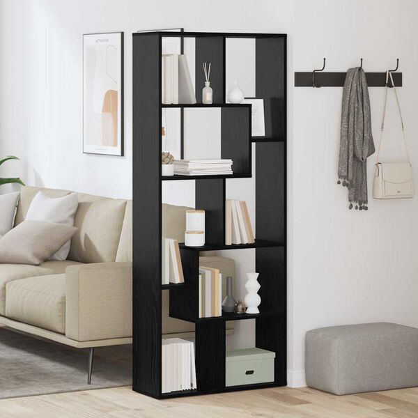 vidaXL Book Cabinet Black Oak 67 x 25 x 162 cm Engineered Wood