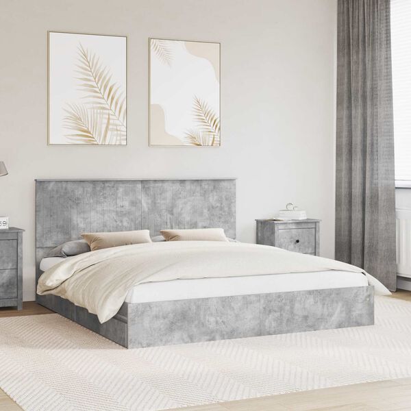 vidaXL Storage Bed Concrete Grey 180 x 200 cm Engineered Wood