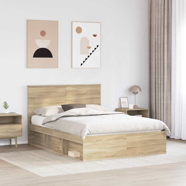 vidaXL Bed Frame with Headboard Sonoma 140 x 200 cm Solid Pine Wood