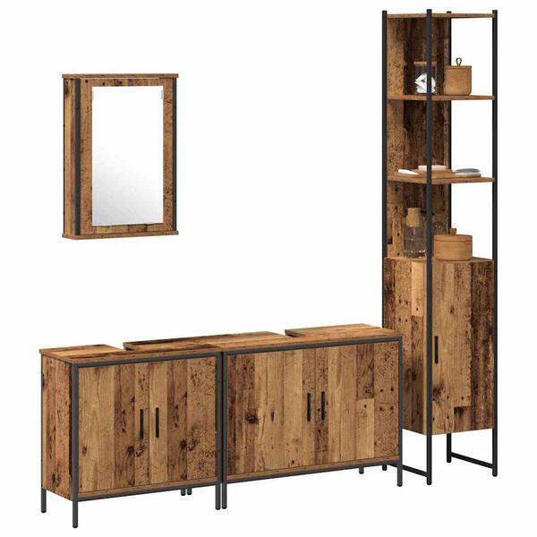 vidaXL Bathroom Furniture Set with Shelf 4 pcs Brown Engineered wood