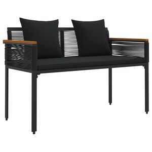 vidaXL Outdoor Bench with Cushion Black 117 x 54 x 74.5 cm Poly Rattan