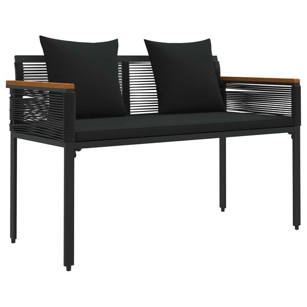 vidaXL Outdoor Bench with Cushion Black 117 x 54 x 74.5 cm Poly Rattan