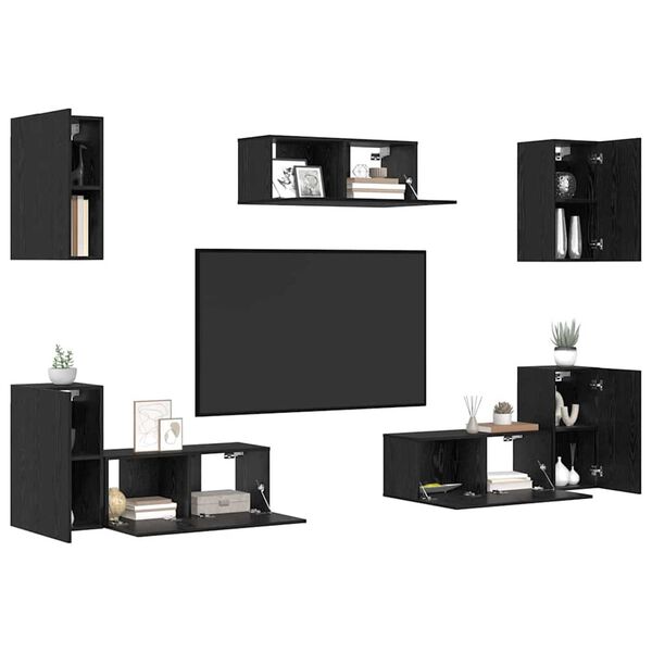 vidaXL TV Cabinet Set Wall-mounted 7 pcs Black Oak Engineered Wood
