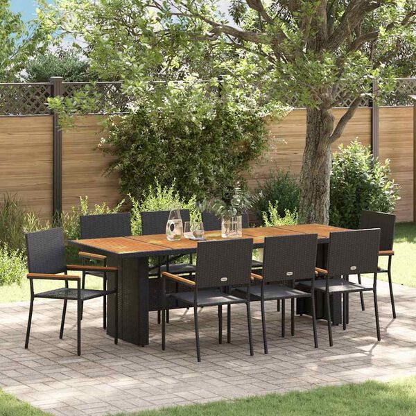 vidaXL Garden Dining Set 9 pcs Black Poly Rattan