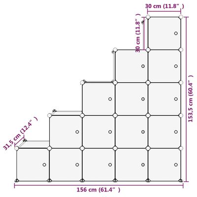 vidaXL Storage Cube Organiser with 15 Cubes and Doors Black PP