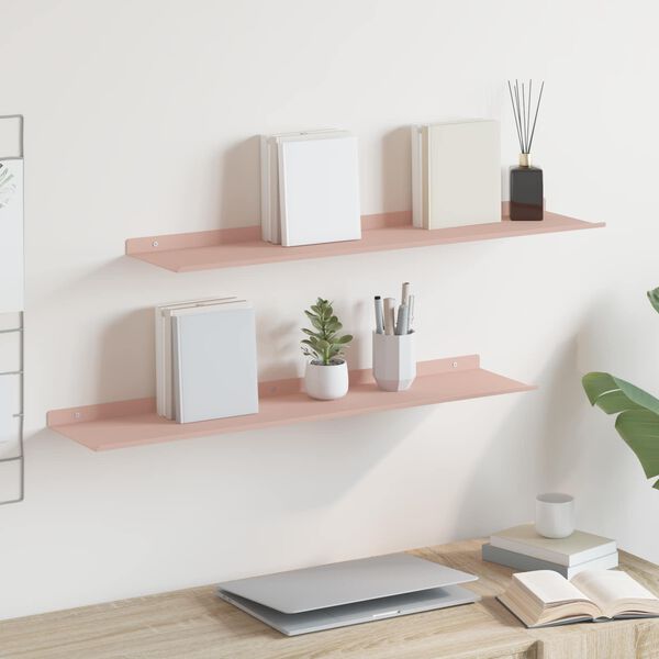 vidaXL Floating Shelf Wall-mounted 2 pcs Pink 80 x 18 x 2.5 cm Steel