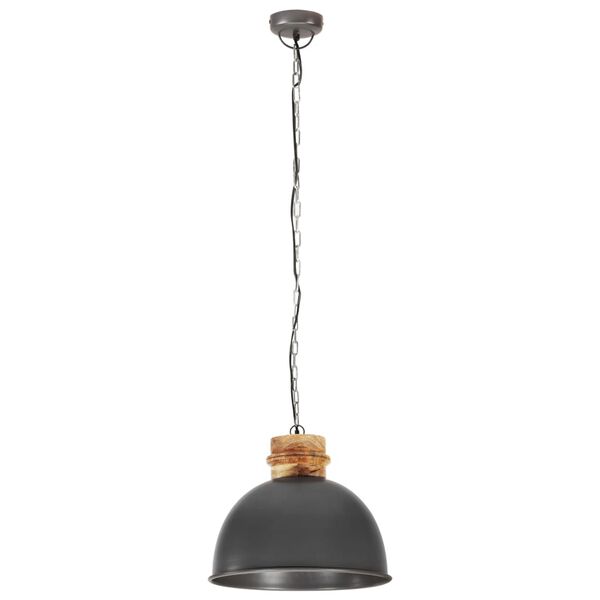 vidaXL Industrial Hanging Lamp Grey Round 50 cm E27 Solid Mango Wood
