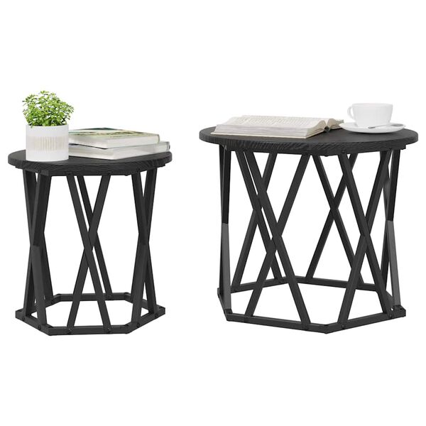 vidaXL Side Table 2 pcs Black Oak Engineered Wood and Steel