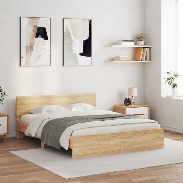 vidaXL Bed Frame with LED without Mattress Sonoma Oak 160x200 cm