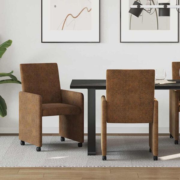 vidaXL Dining Chairs with Wheels 2 pcs Brown 57 x 66 x 94 cm