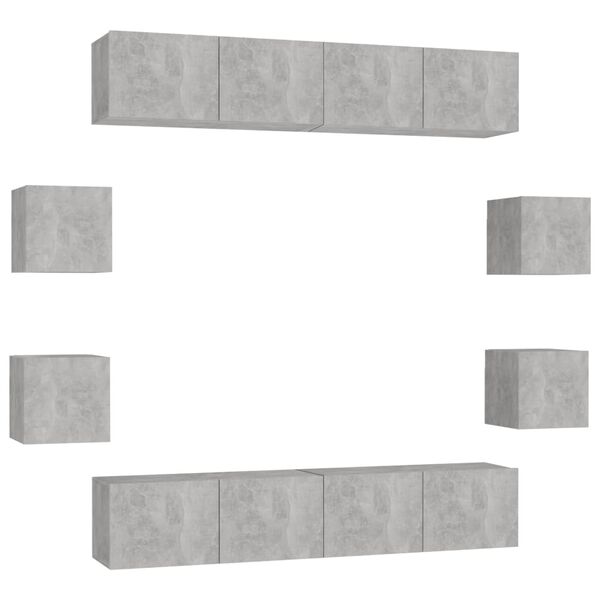 vidaXL 8 Piece TV Cabinet Set Concrete Grey Engineered Wood