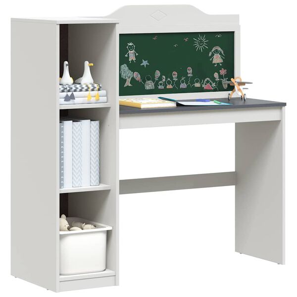 vidaXL Desk with Open Storage and Chalkboard ROROS White and Grey