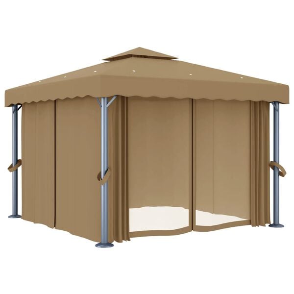 vidaXL Gazebo with Curtain 3x3 m Taupe Aluminium
