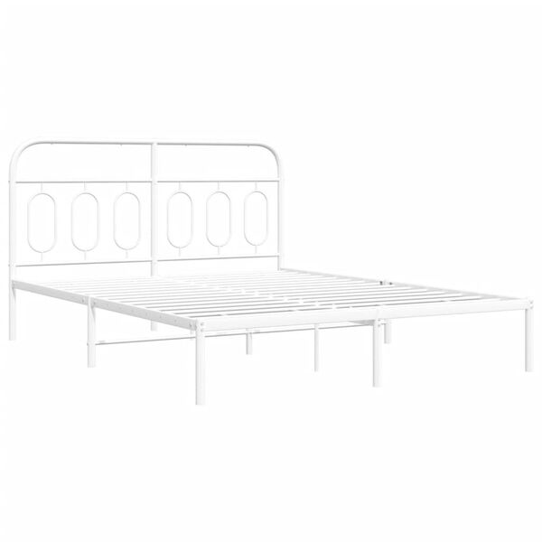 vidaXL Metal Bed Frame without Mattress with Headboard White 140x200cm