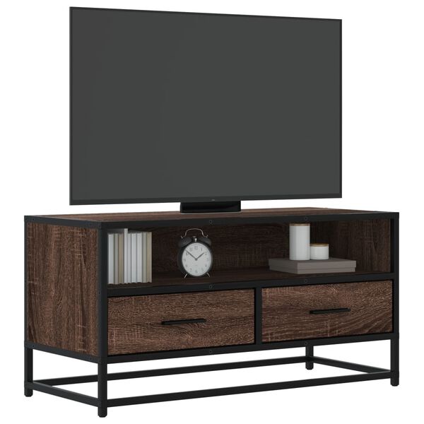 vidaXL TV Cabinet Brown Oak 80x34.5x40 cm Engineered Wood and Metal