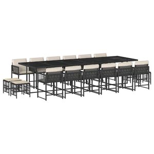 vidaXL 17 Piece Garden Dining Set with Cushions Black Poly Rattan
