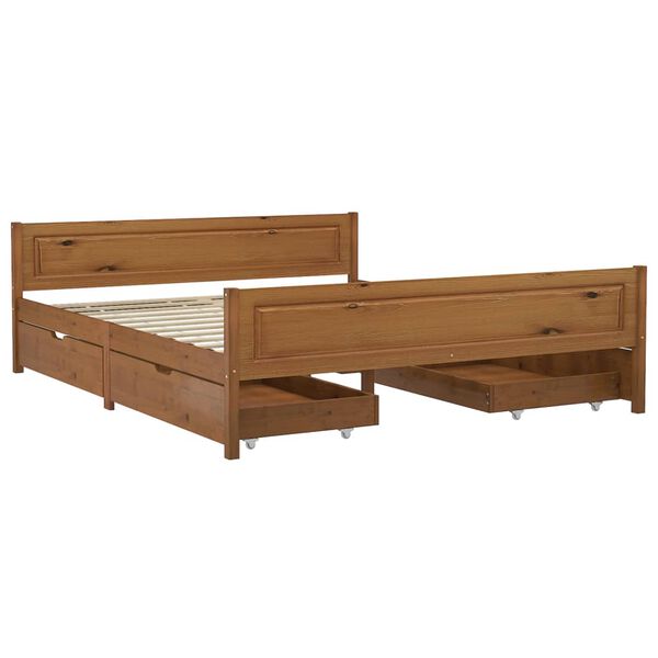 vidaXL Bed Frame without Mattress Honey Brown Solid Wood 160x200 cm (322114+2x321987)