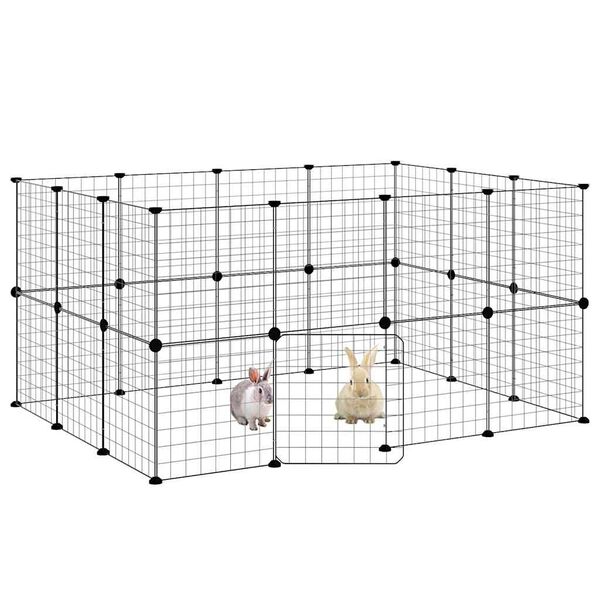 vidaXL 28-Panel Pet Cage with Door Black 35x35 cm Steel
