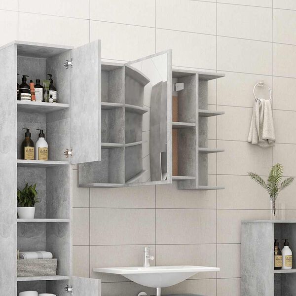 vidaXL Bathroom Mirror Cabinet Concrete Grey 80x20.5x64 cm Engineered Wood