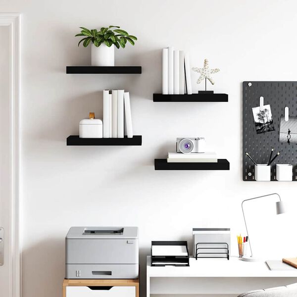 vidaXL Floating Wall Shelves 4 pcs Black 40x23x3.8 cm MDF