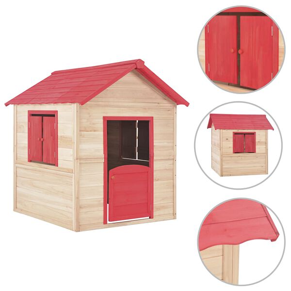 vidaXL Kids Play House Fir Wood Red