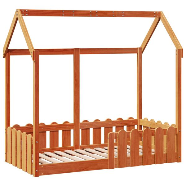vidaXL Kids' House Bed Frame Wax Brown 70x140 cm Solid Wood Pine