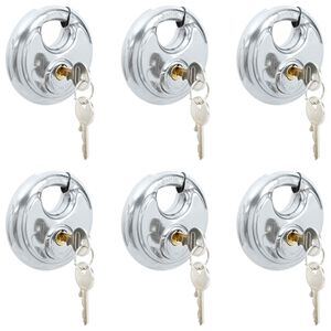 vidaXL Discus Locks with Keys 6 pcs Silver 8 x 2.8 x 8 cm