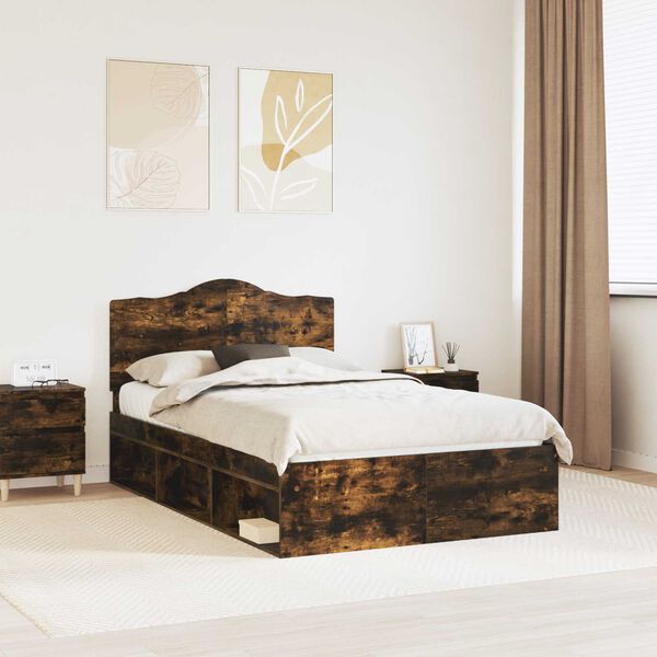 vidaXL Bed Frame Smoked Oak 120 x 190 cm Solid Pine Wood