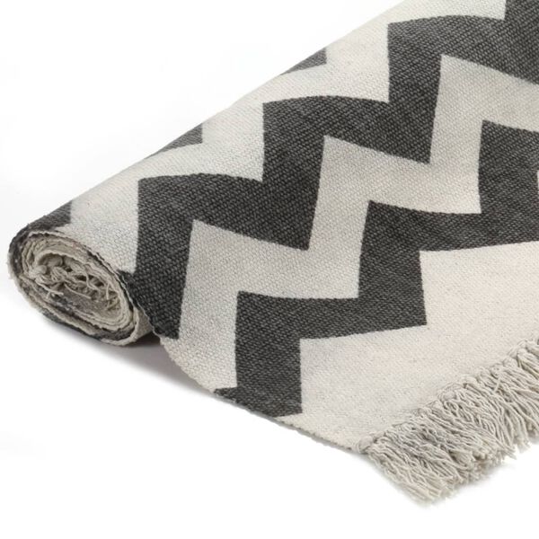 vidaXL Kilim Rug Cotton 160x230 cm with Pattern Black/White